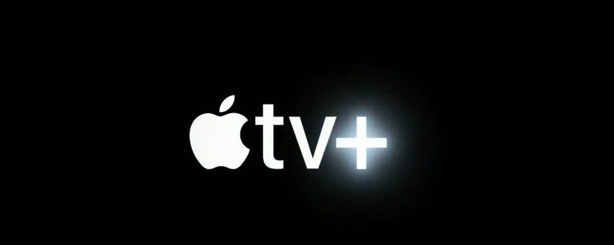 Apple TV+ logo glowing in the center on a black background.